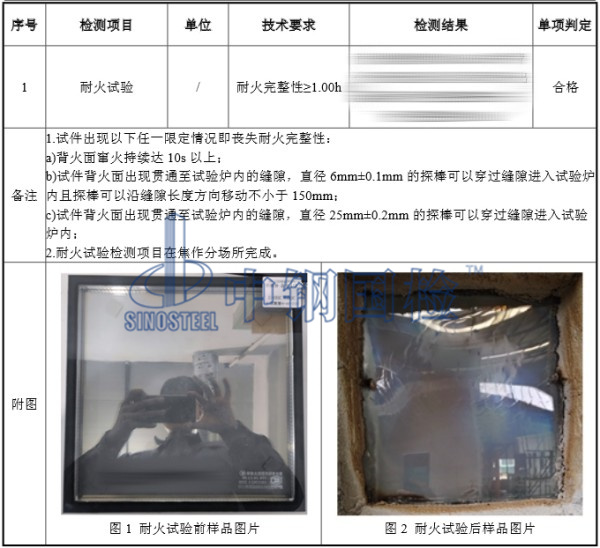中空防火玻璃耐火1小時檢測結果